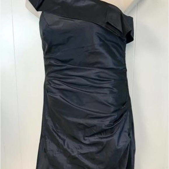 Rickie Freeman for Teri Jon One Shoulder Navy Evening Cocktail Gown 14 - Picture 3 of 8